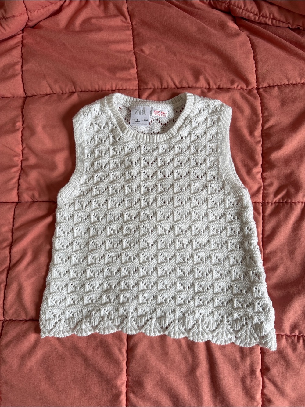 Zara Cream Knit Sleeveless Crochet-Detail Top